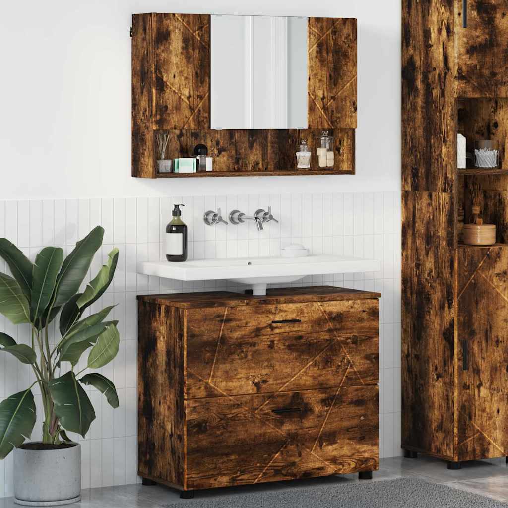 Set di mobili per il bagno con cassetto 2 pcs Rovere fumÃ©