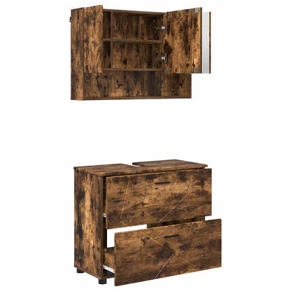 Set di mobili per il bagno con cassetto 2 pcs Rovere fumÃ©