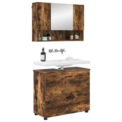 Set di mobili per il bagno con cassetto 2 pcs Rovere fumÃ©