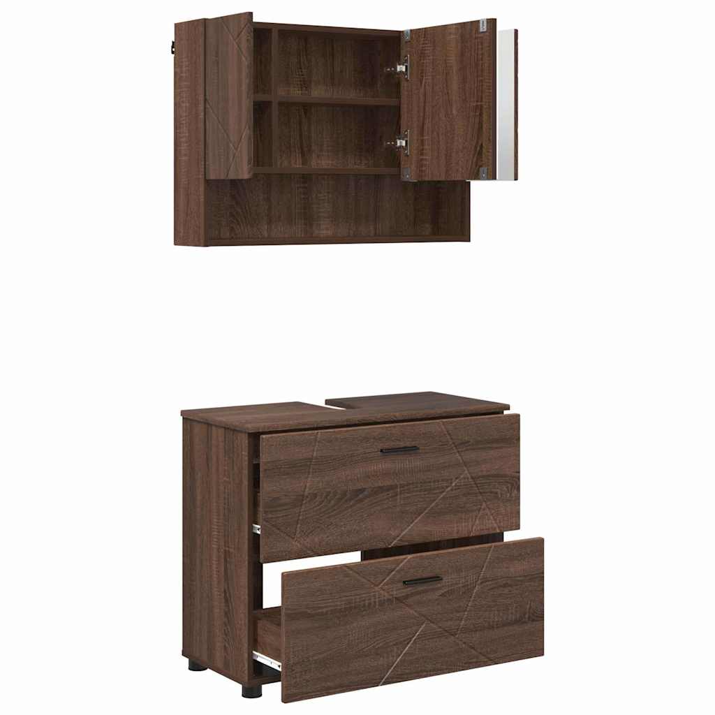 Set di mobili per il bagno con cassetto 2 pcs Rovere Marrone