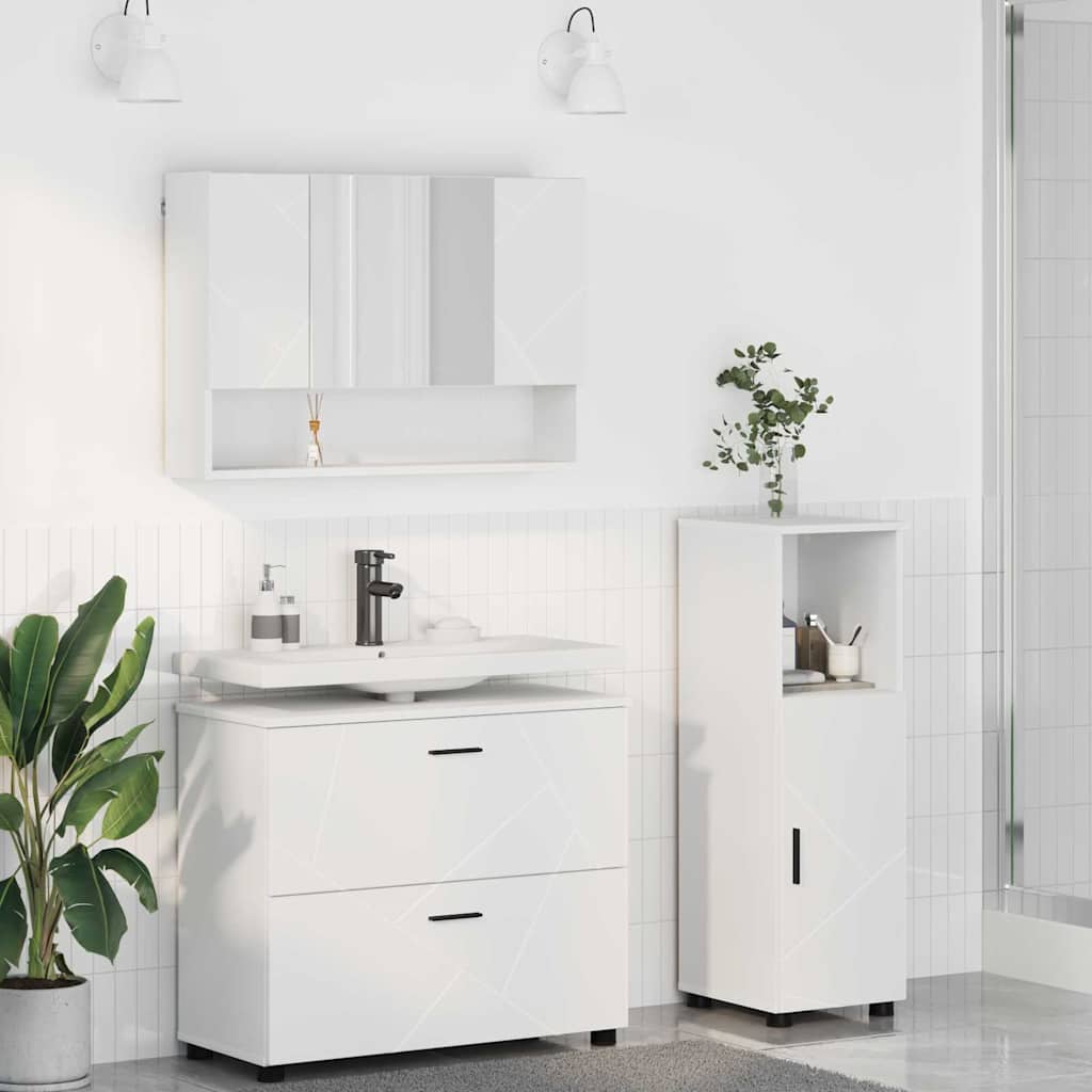 Set di mobili per il bagno con cassetto con porta 3 pcs Bianco