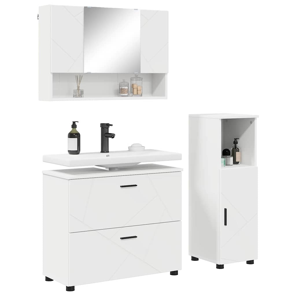 Set di mobili per il bagno con cassetto con porta 3 pcs Bianco