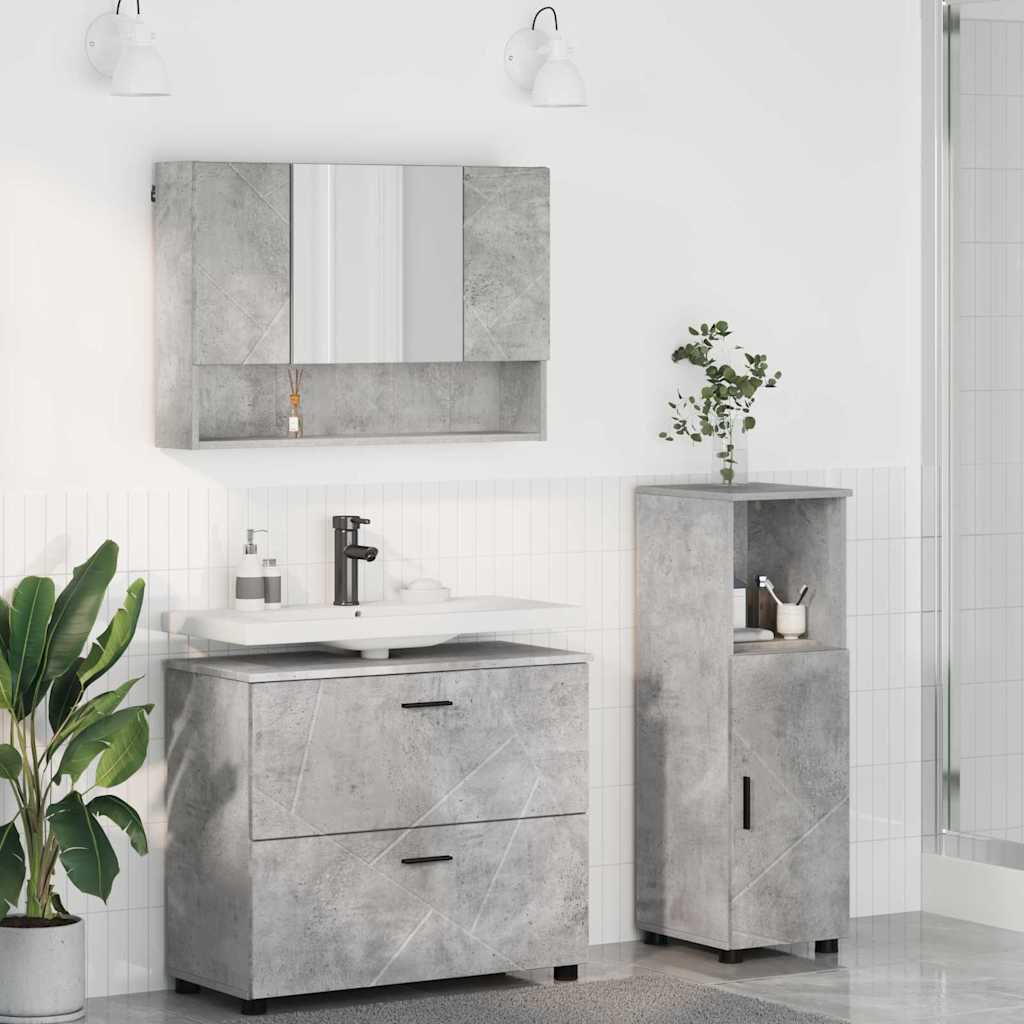 Set di mobili per il bagno con cassetto 3 pcs Grigio cemento