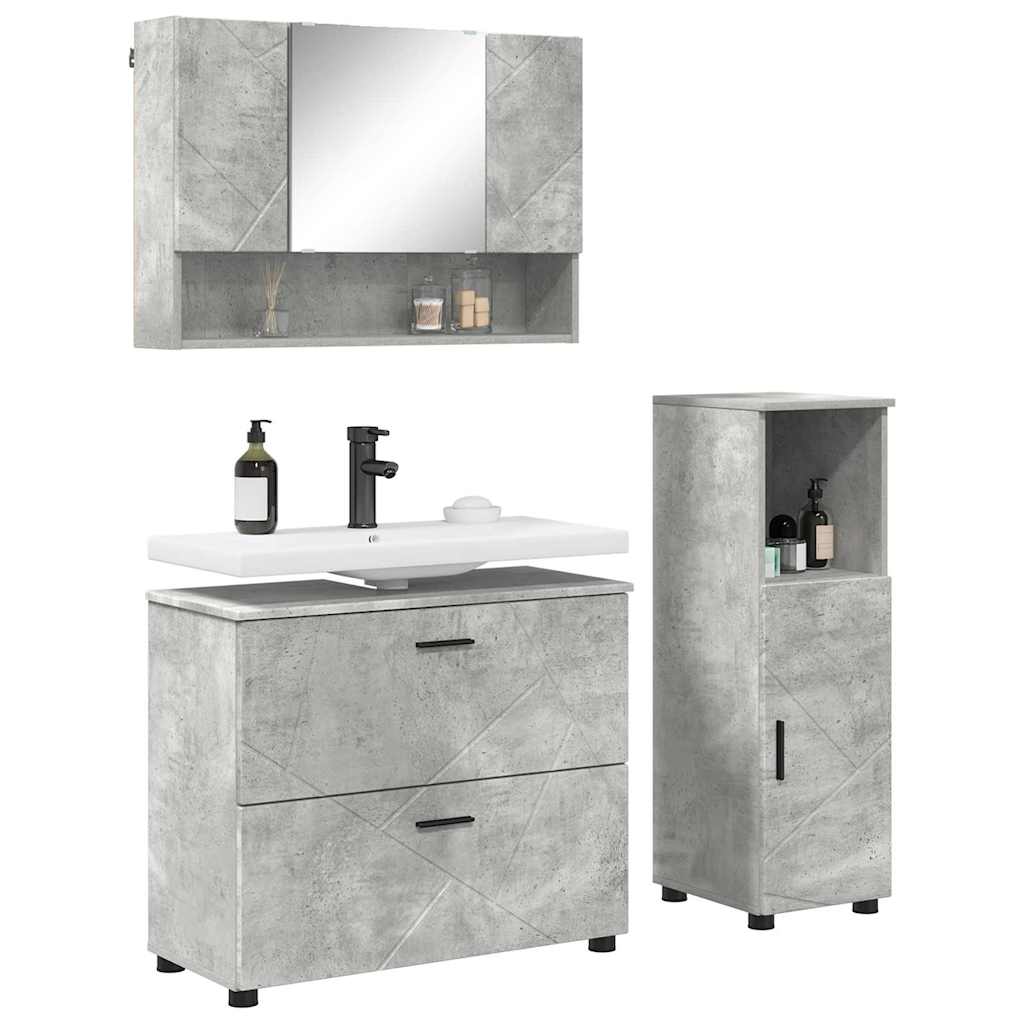 Set di mobili per il bagno con cassetto 3 pcs Grigio cemento