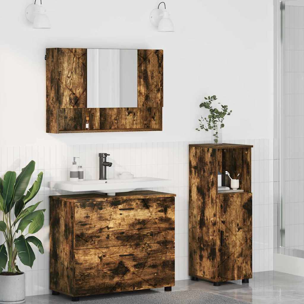 Set di mobili per il bagno con cassetto 3 pcs Rovere fumÃ©