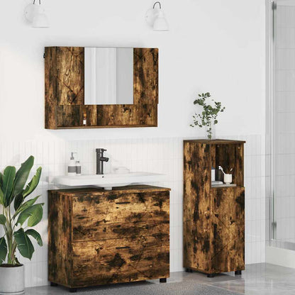 Set di mobili per il bagno con cassetto 3 pcs Rovere fumÃ©