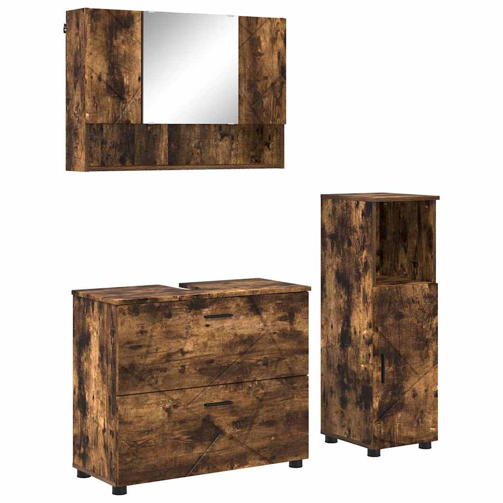 Set di mobili per il bagno con cassetto 3 pcs Rovere fumÃ©