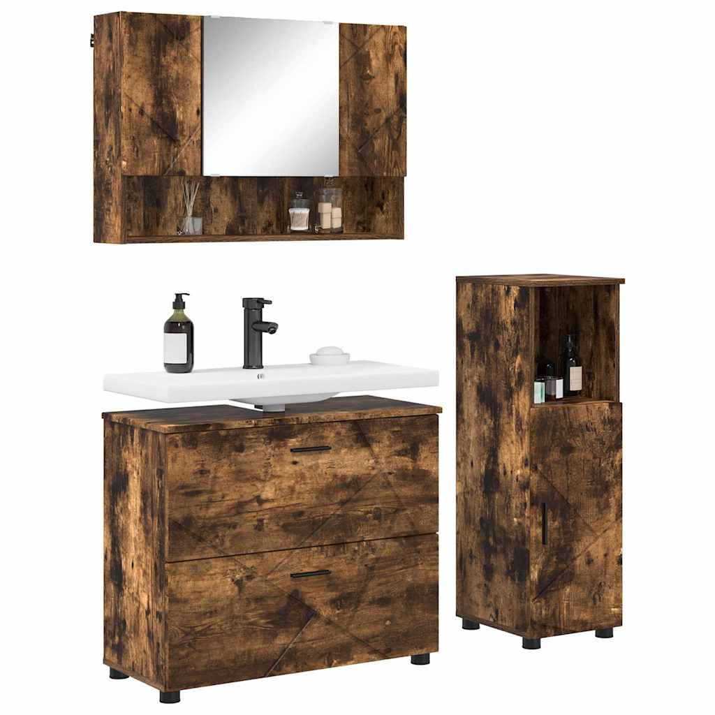 Set di mobili per il bagno con cassetto 3 pcs Rovere fumÃ©