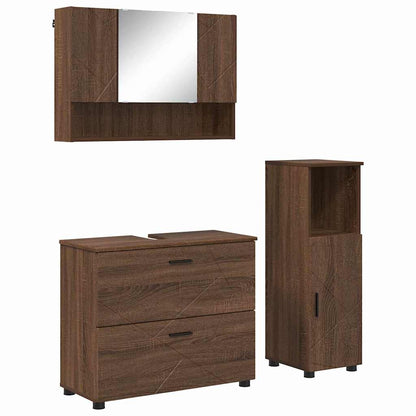 Set di mobili per il bagno con cassetto 3 pcs Rovere Marrone