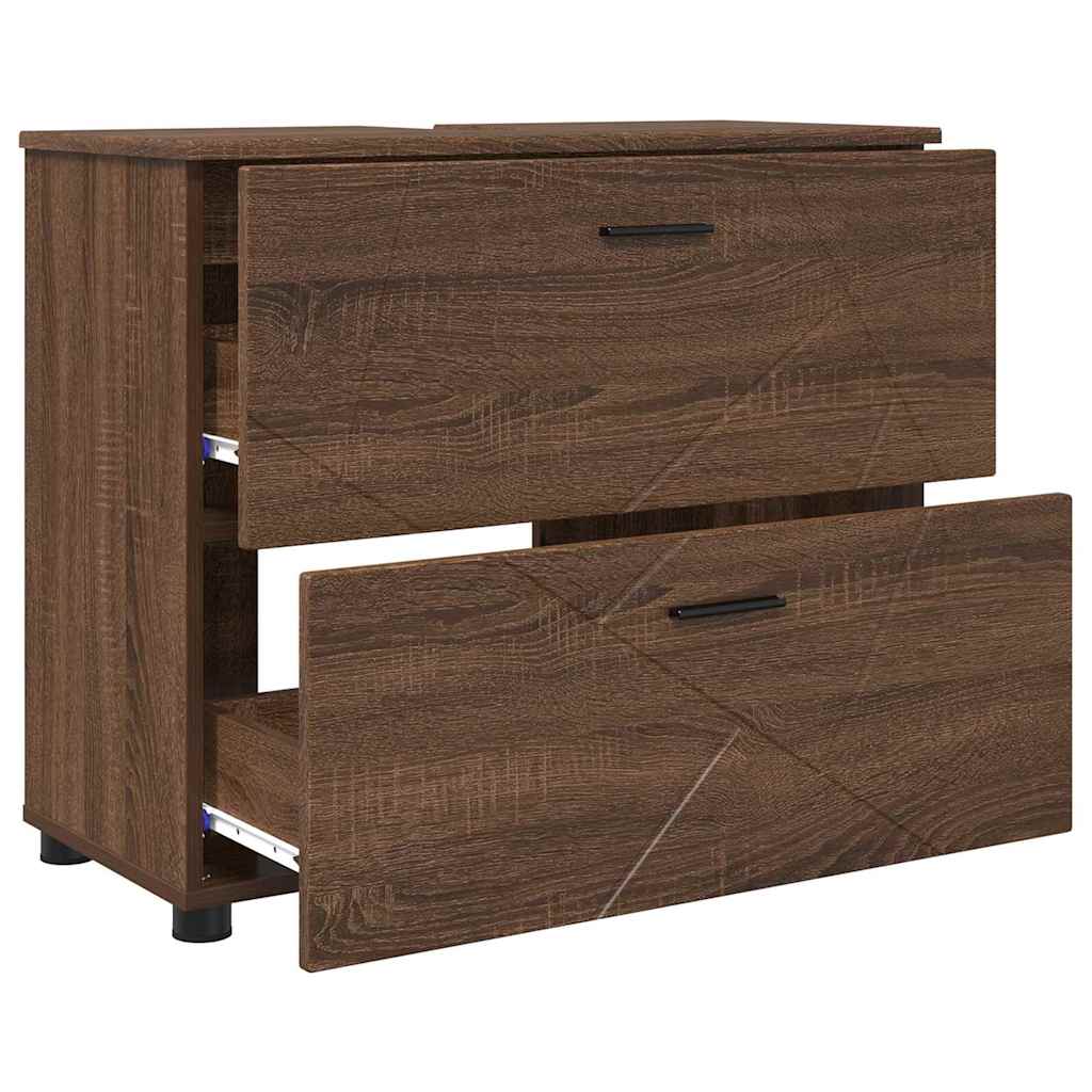 Set di mobili per il bagno con cassetto 3 pcs Rovere Marrone