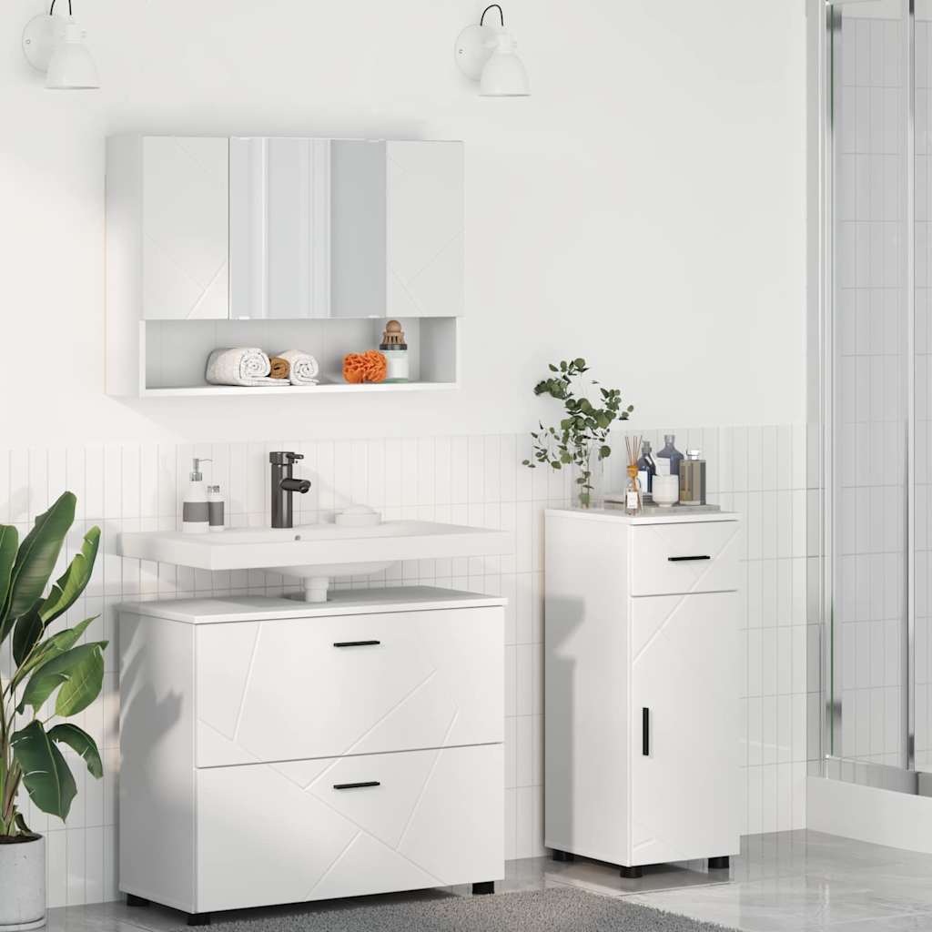 Set di mobili per il bagno con cassetto con porta 3 pcs Bianco