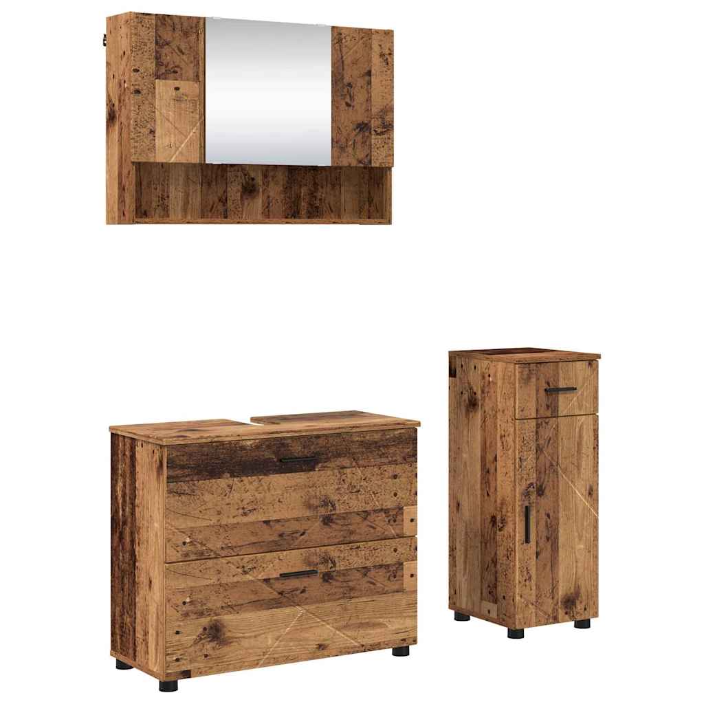 Set di mobili per il bagno con cassetto 3 pcs Legno vecchio