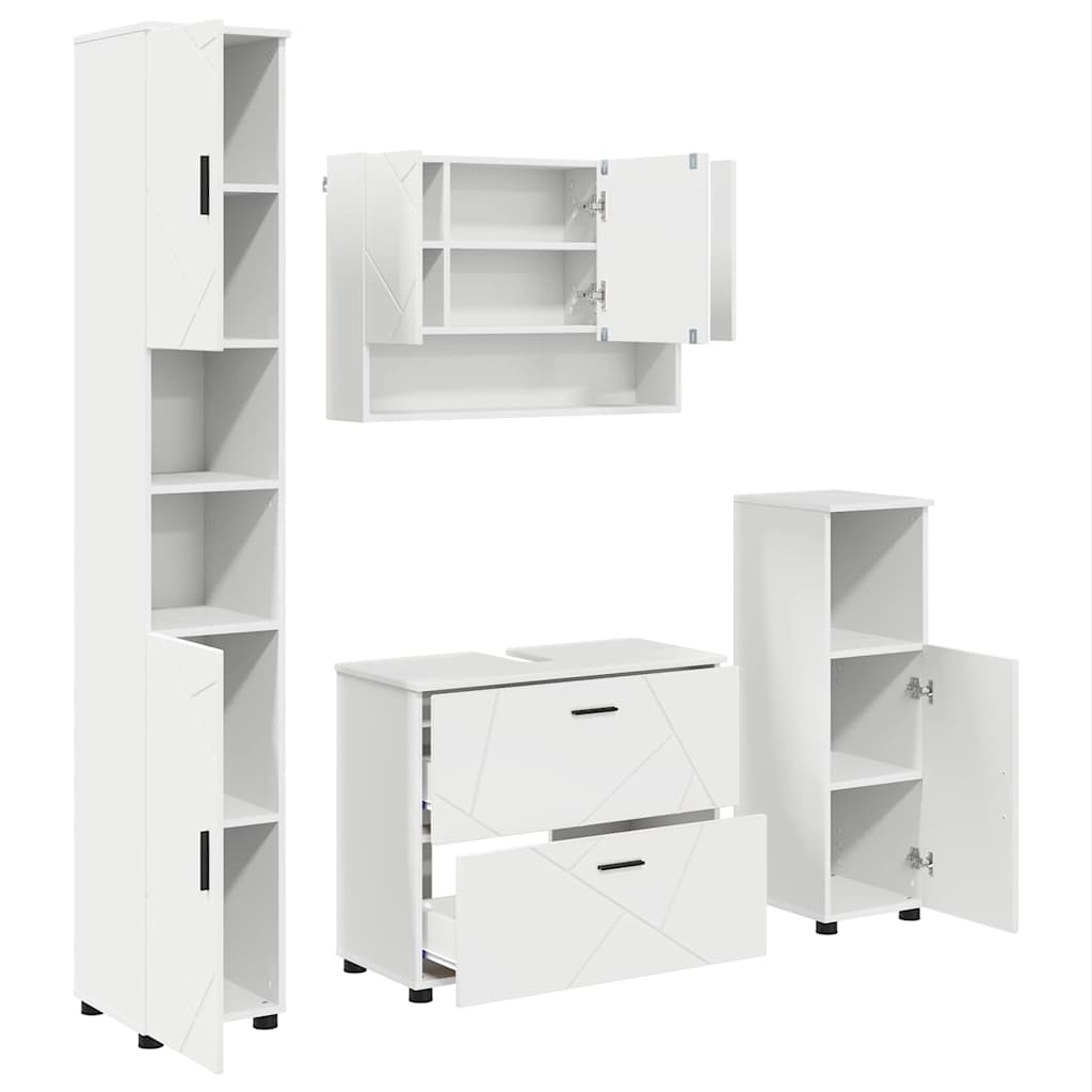 Set di mobili per il bagno con cassetto con porta 4 pcs Bianco