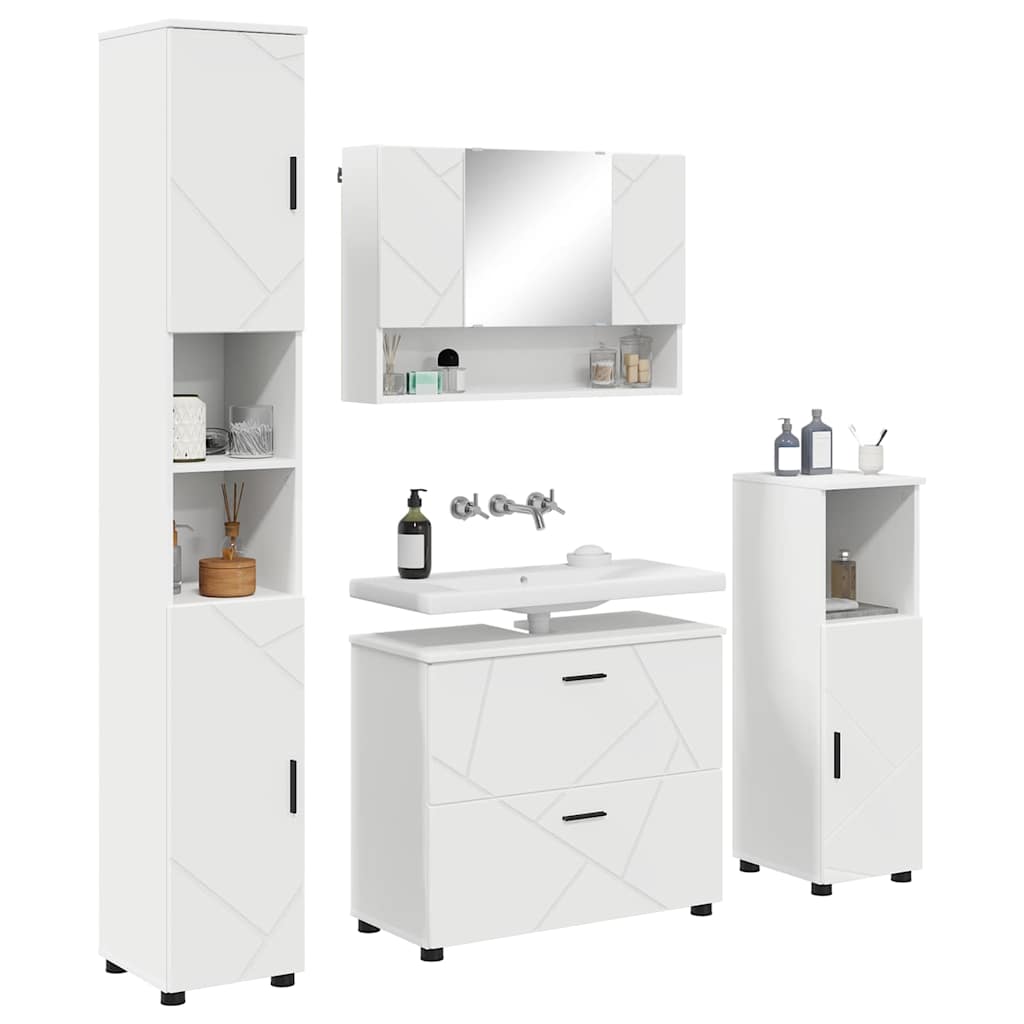 Set di mobili per il bagno con cassetto con porta 4 pcs Bianco