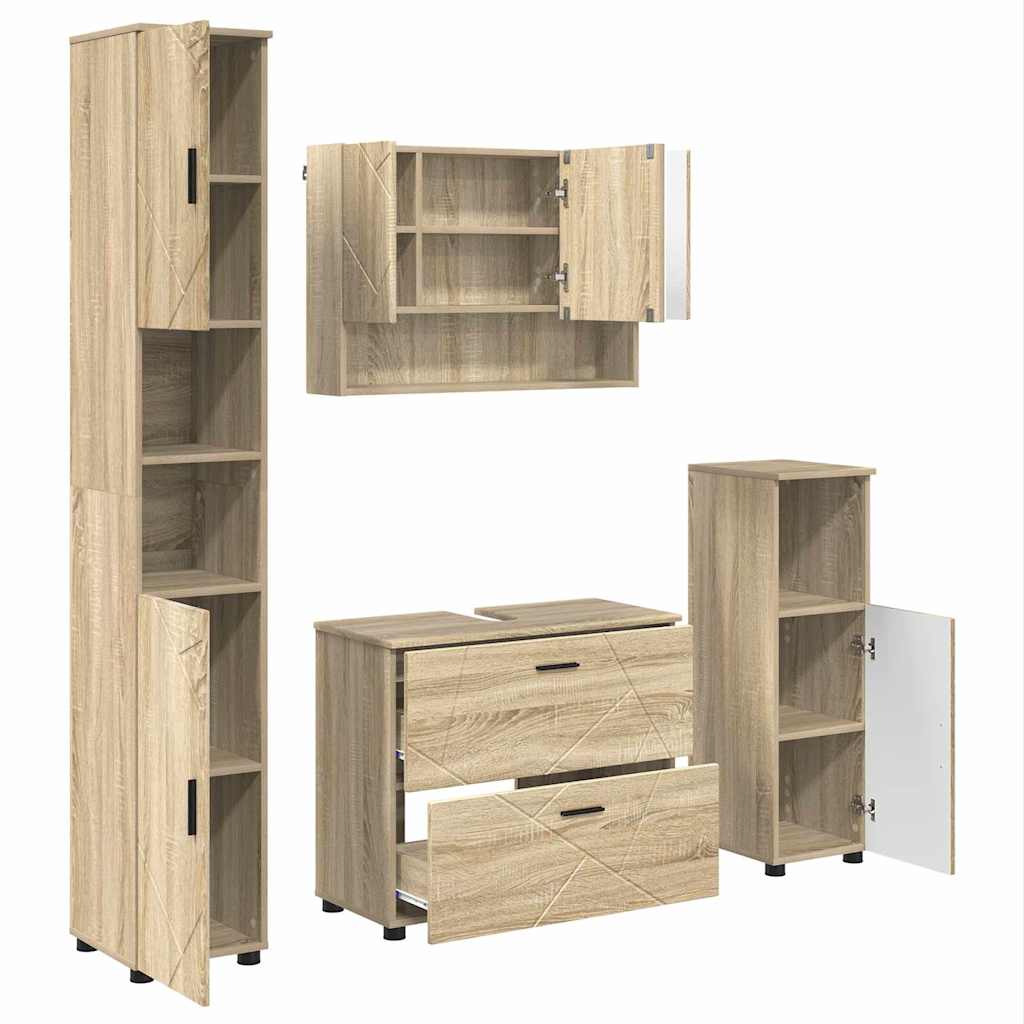 Set di mobili per il bagno con cassetto 4 pcs Rovere Sonoma