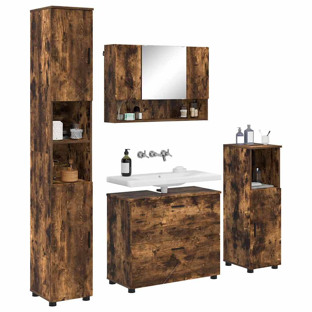 Set di mobili per il bagno con cassetto 4 pcs Rovere fumÃ©