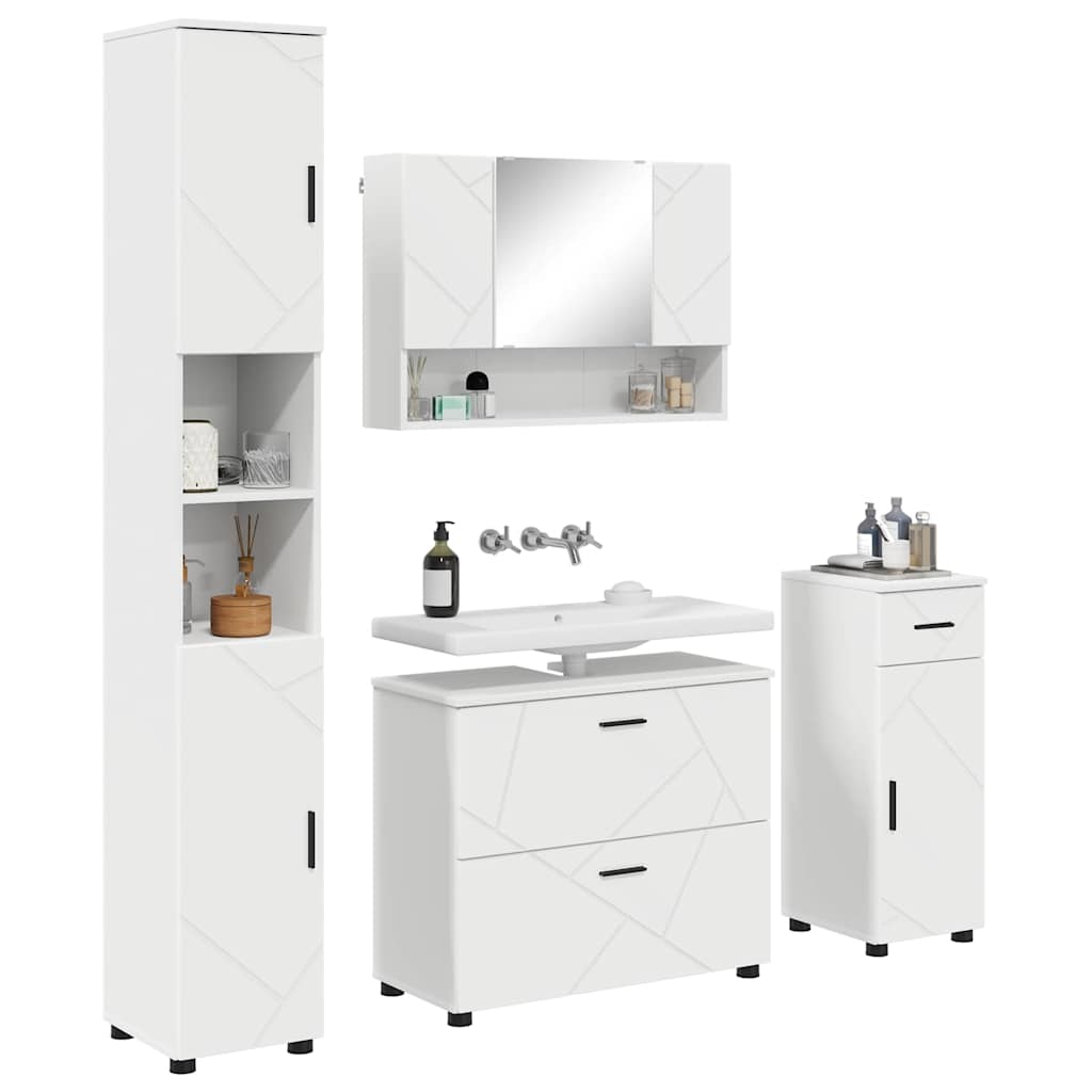 Set di mobili per il bagno con cassetto con porta 4 pcs Bianco