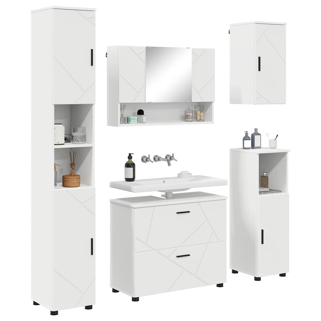 Set di mobili per il bagno con cassetto con porta 5 pcs Bianco