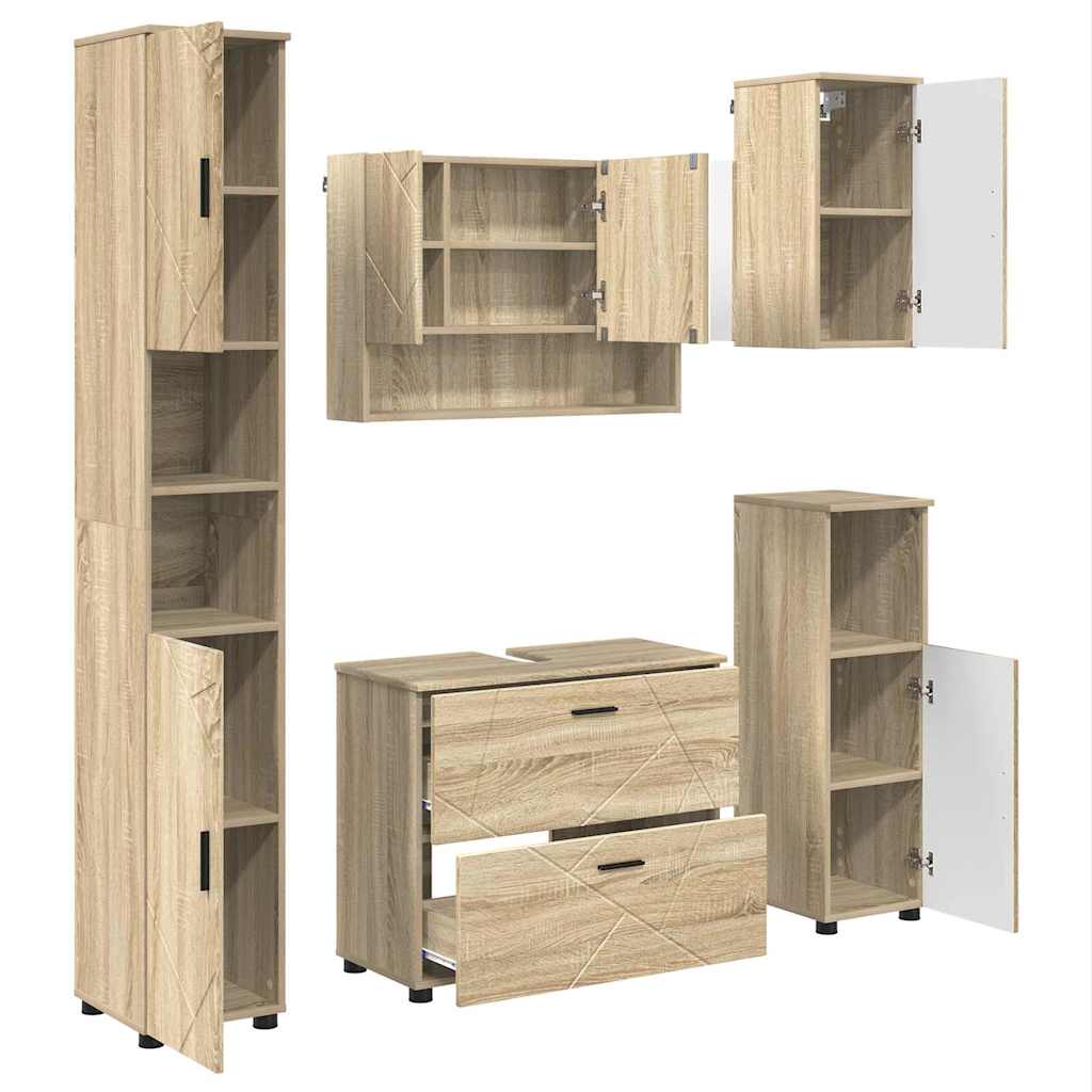 Set di mobili per il bagno con cassetto 5 pcs Rovere Sonoma
