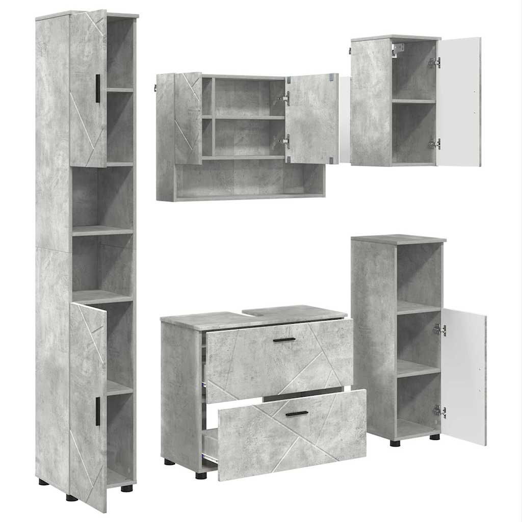 Set di mobili per il bagno con cassetto 5 pcs Grigio cemento