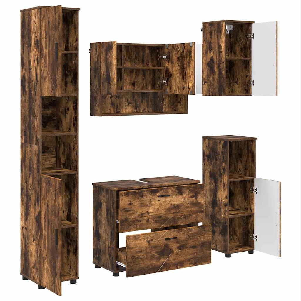 Set di mobili per il bagno con cassetto 5 pcs Rovere fumÃ©