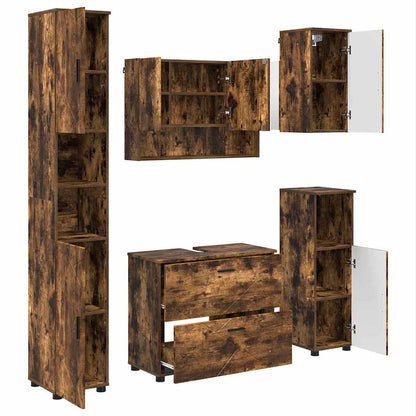 Set di mobili per il bagno con cassetto 5 pcs Rovere fumÃ©