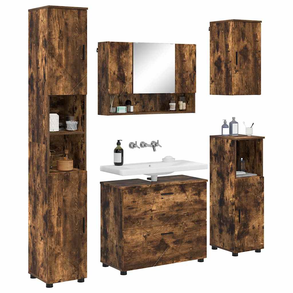 Set di mobili per il bagno con cassetto 5 pcs Rovere fumÃ©