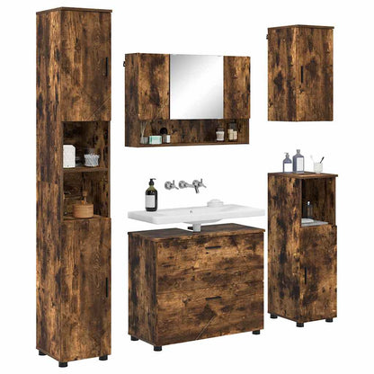 Set di mobili per il bagno con cassetto 5 pcs Rovere fumÃ©