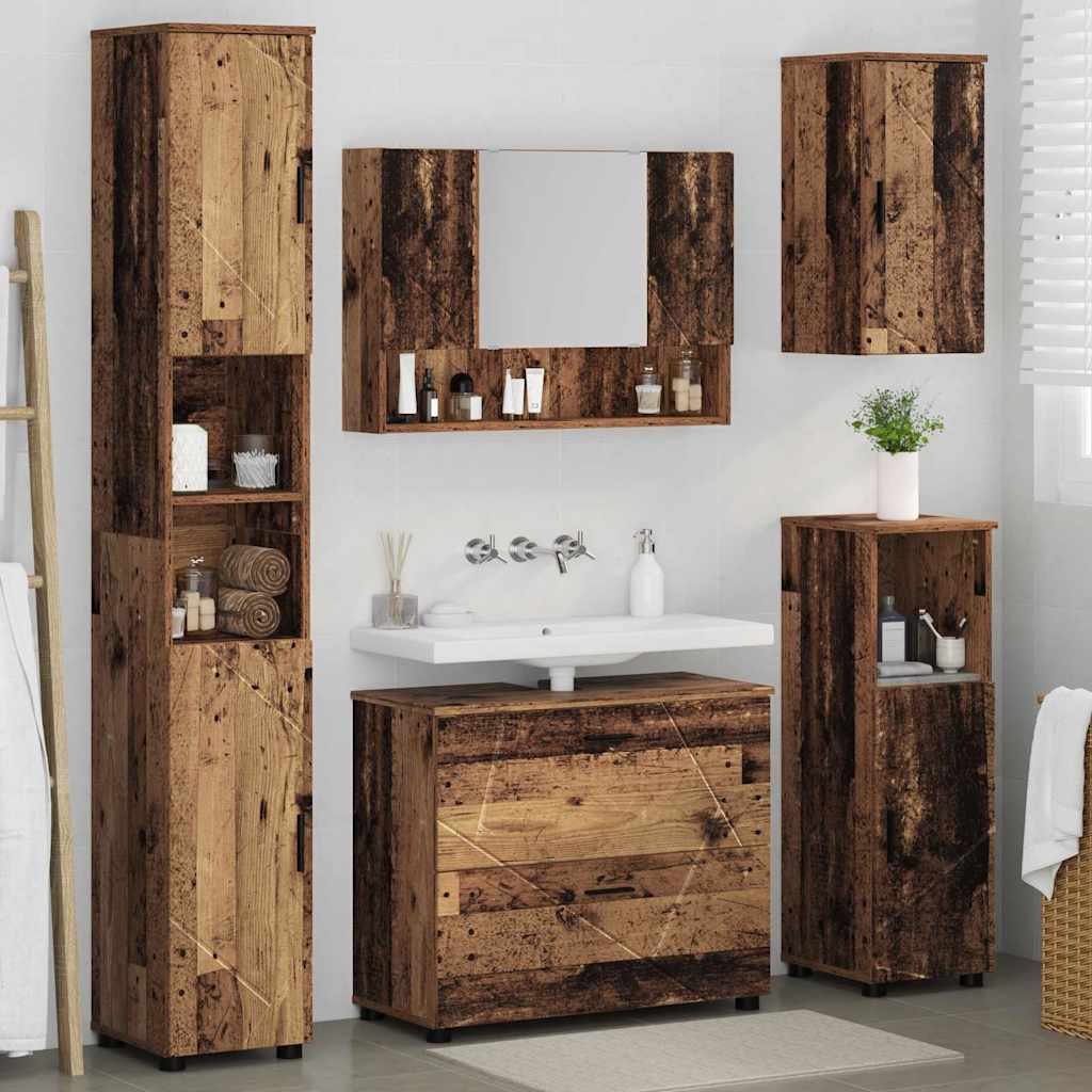 Set di mobili per il bagno con cassetto 5 pcs Legno vecchio