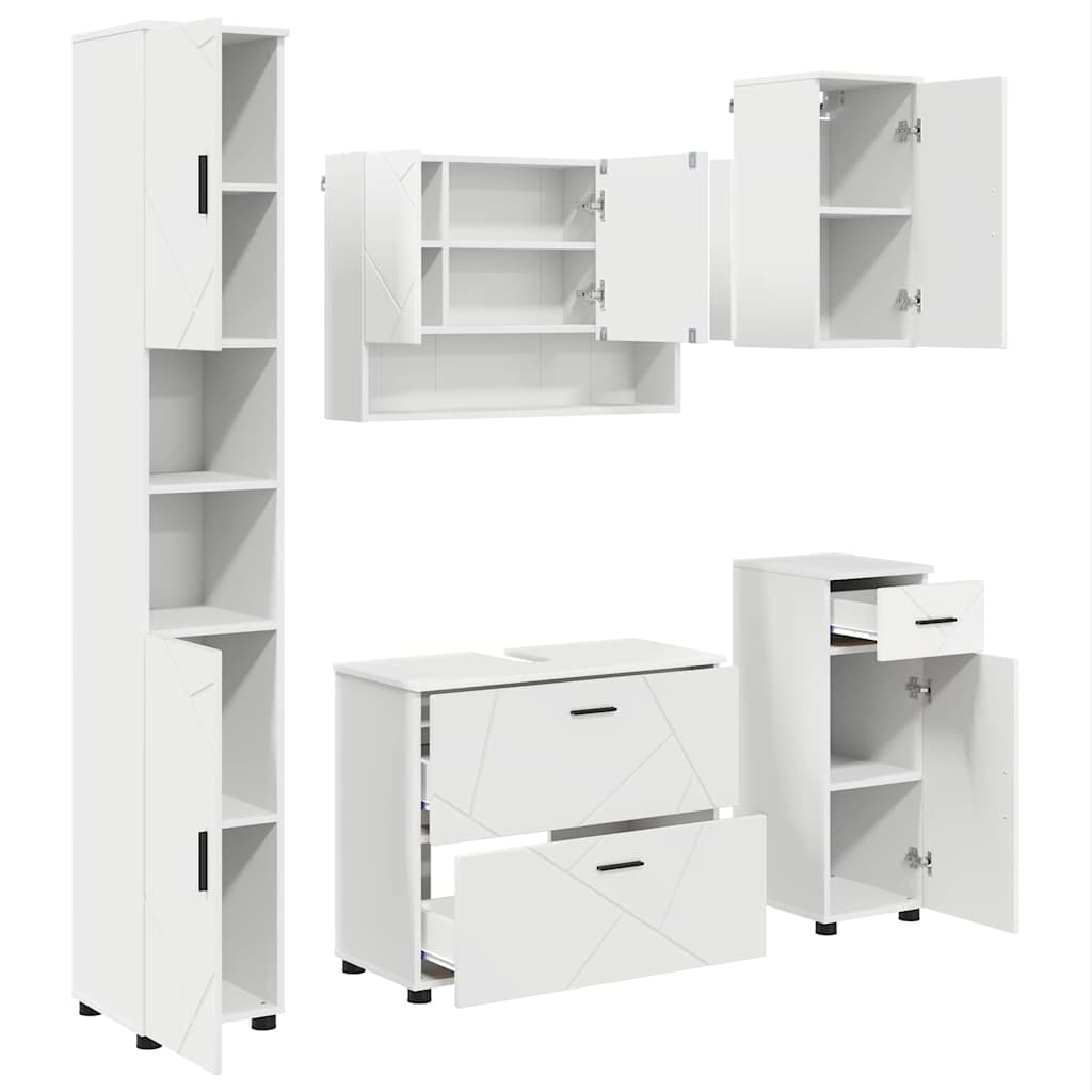 Set di mobili per il bagno con cassetto con porta 5 pcs Bianco