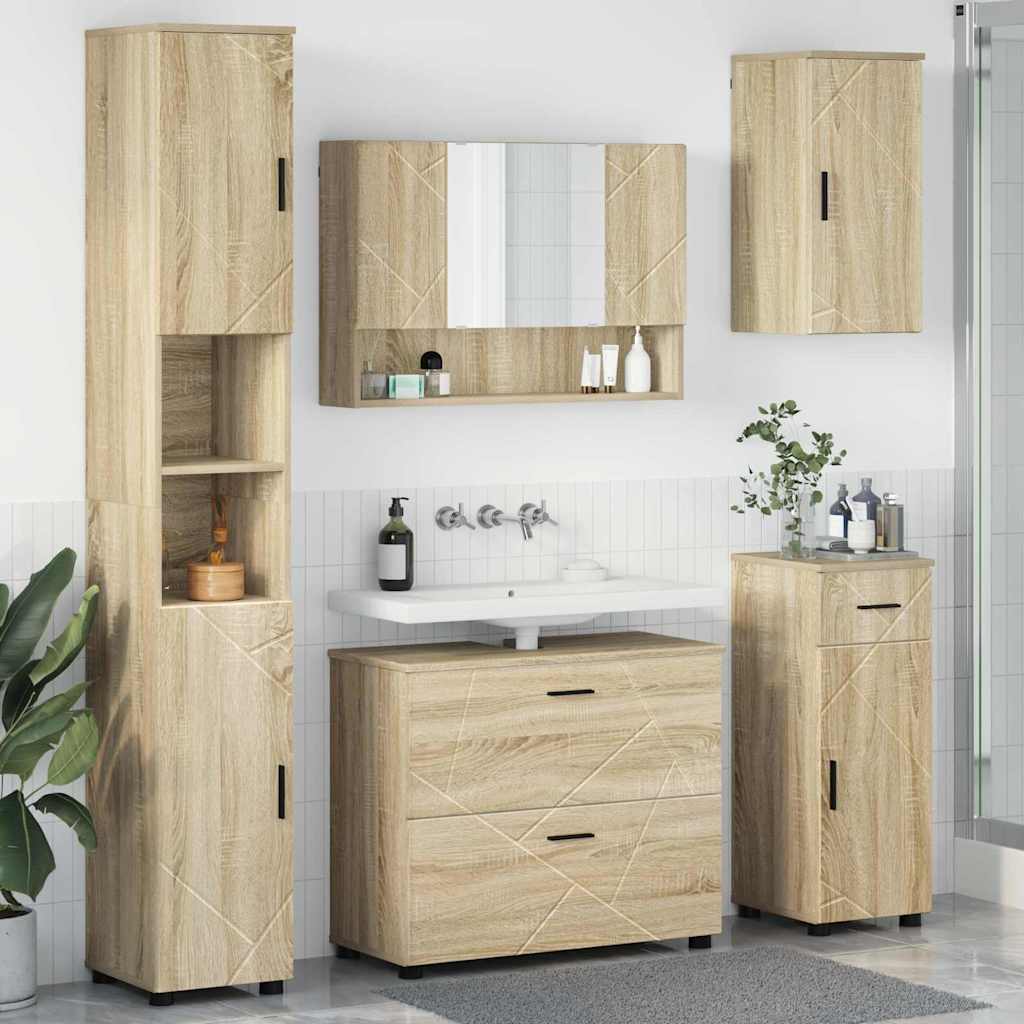 Set di mobili per il bagno con cassetto 5 pcs Rovere Sonoma