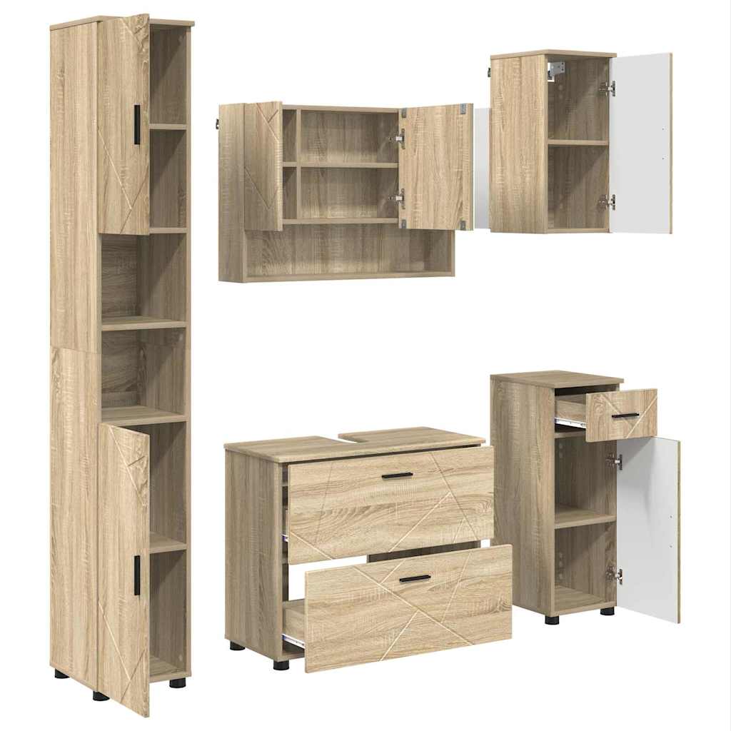 Set di mobili per il bagno con cassetto 5 pcs Rovere Sonoma
