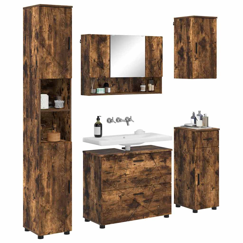 Set di mobili per il bagno con cassetto 5 pcs Rovere fumÃ©