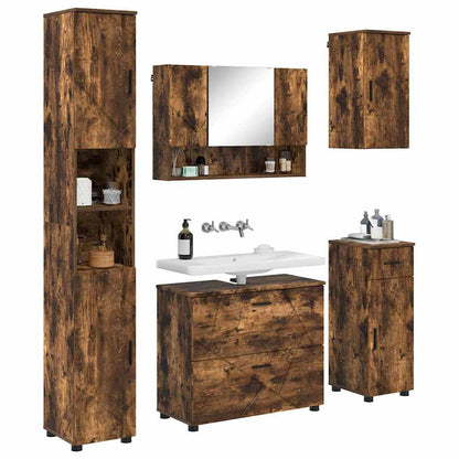 Set di mobili per il bagno con cassetto 5 pcs Rovere fumÃ©