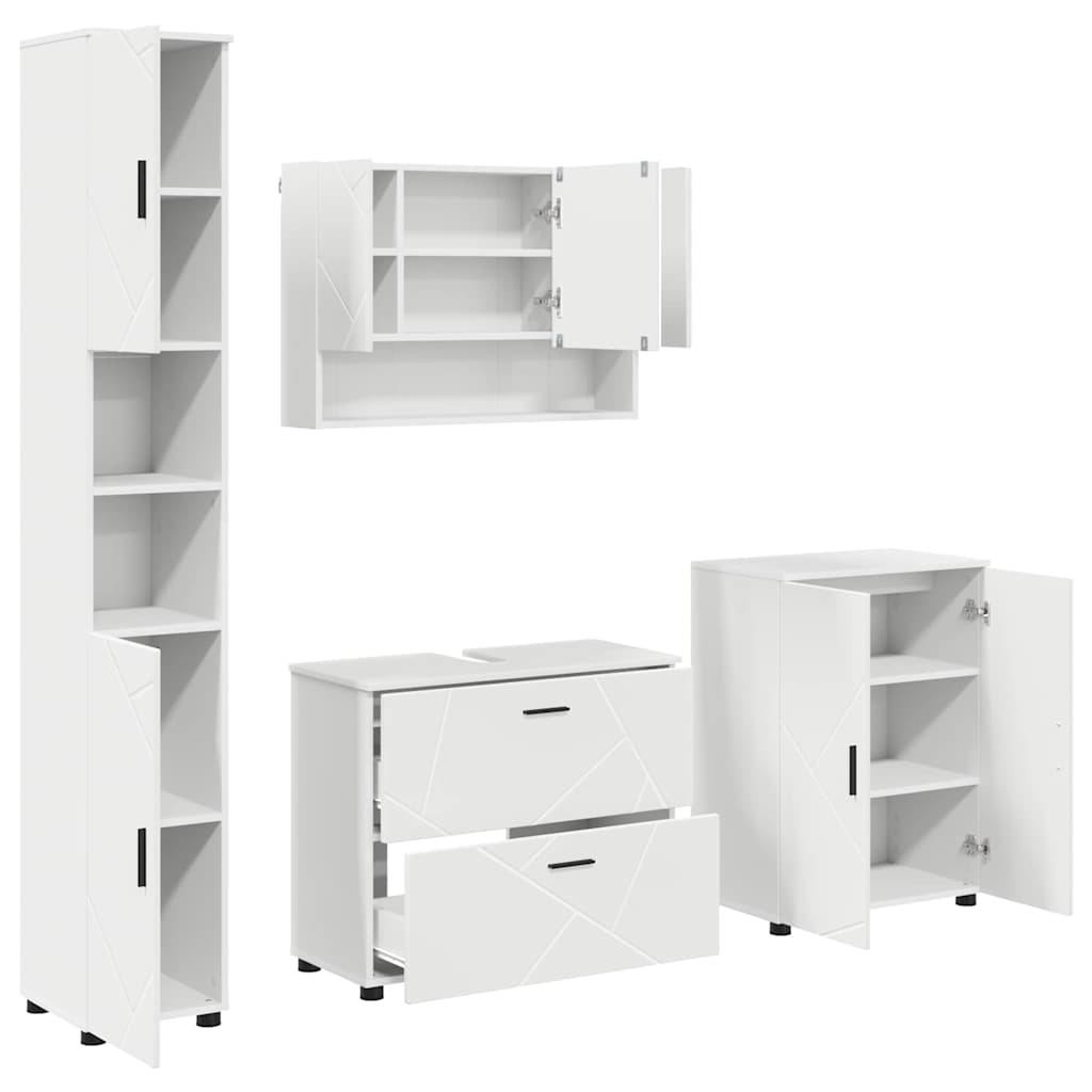 Set di mobili per il bagno con cassetto con porta 4 pcs Bianco