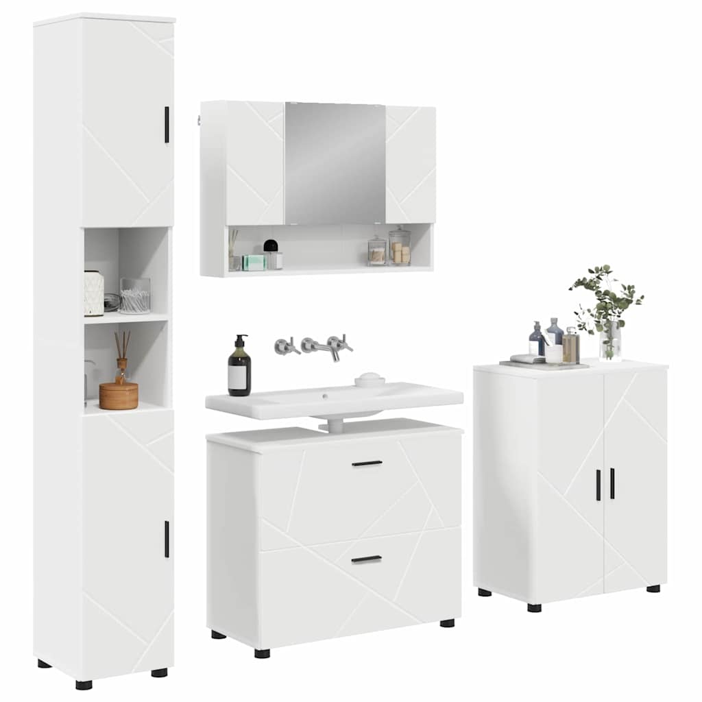 Set di mobili per il bagno con cassetto con porta 4 pcs Bianco
