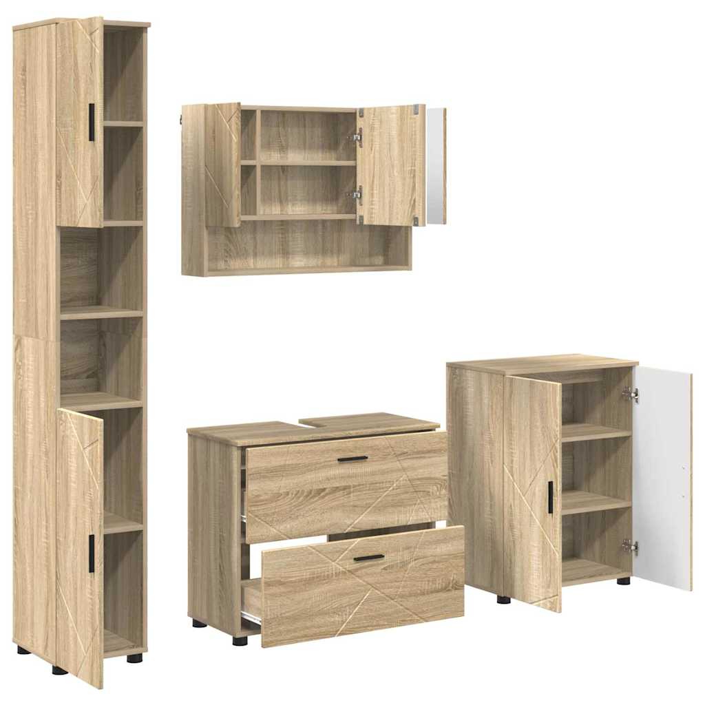 Set di mobili per il bagno con cassetto 4 pcs Rovere Sonoma