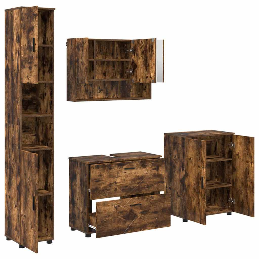 Set di mobili per il bagno con cassetto 4 pcs Rovere fumÃ©