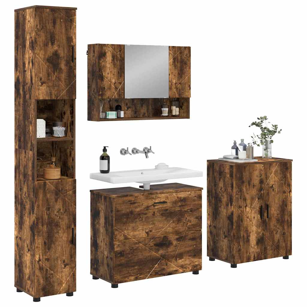 Set di mobili per il bagno con cassetto 4 pcs Rovere fumÃ©