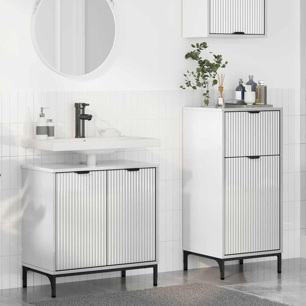 Set di mobili per il bagno con cassetto 2 pcs Bianco Lucido