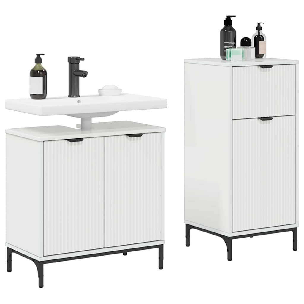 Set di mobili per il bagno con cassetto 2 pcs Bianco Lucido