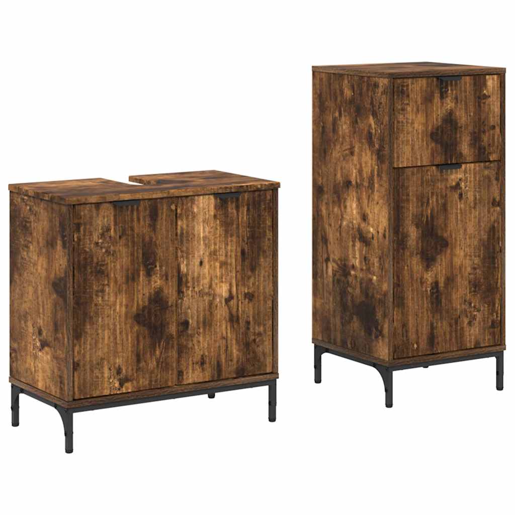 Set di mobili per il bagno con cassetto 2 pcs Rovere fumÃ©