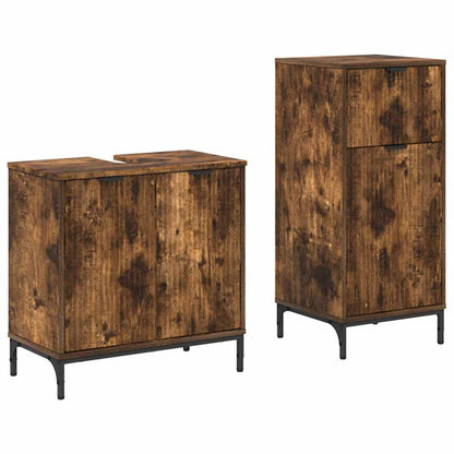 Set di mobili per il bagno con cassetto 2 pcs Rovere fumÃ©