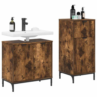 Set di mobili per il bagno con cassetto 2 pcs Rovere fumÃ©