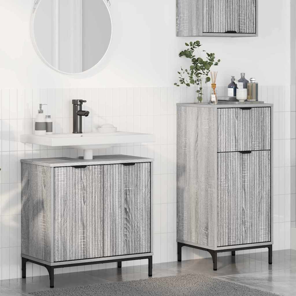Set di mobili per il bagno con cassetto 2 pcs Grigio Sonoma