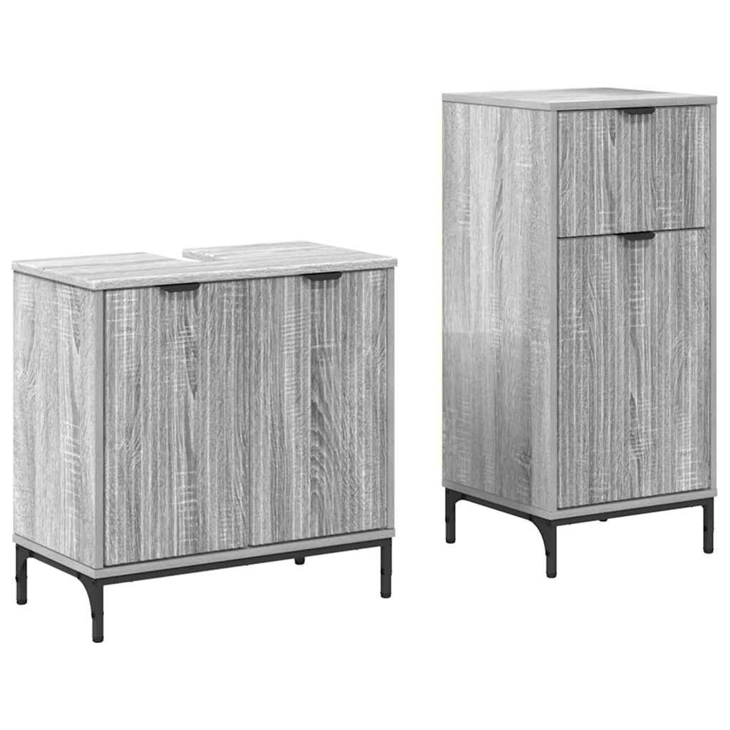 Set di mobili per il bagno con cassetto 2 pcs Grigio Sonoma