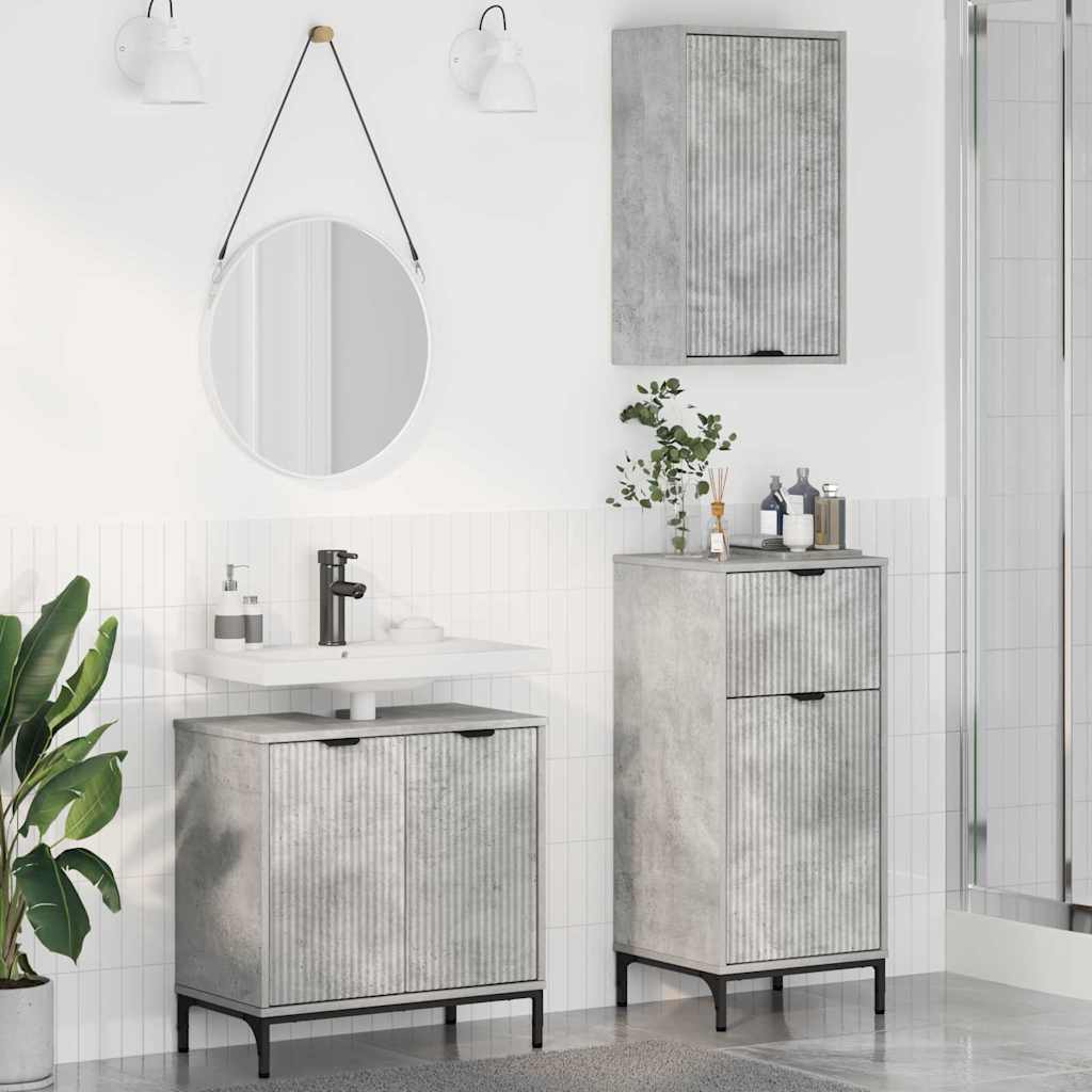 Set di mobili per il bagno con cassetto 3 pcs Grigio cemento