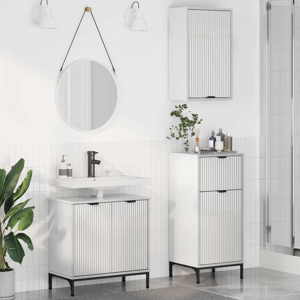 Set di mobili per il bagno con cassetto 3 pcs Bianco Lucido