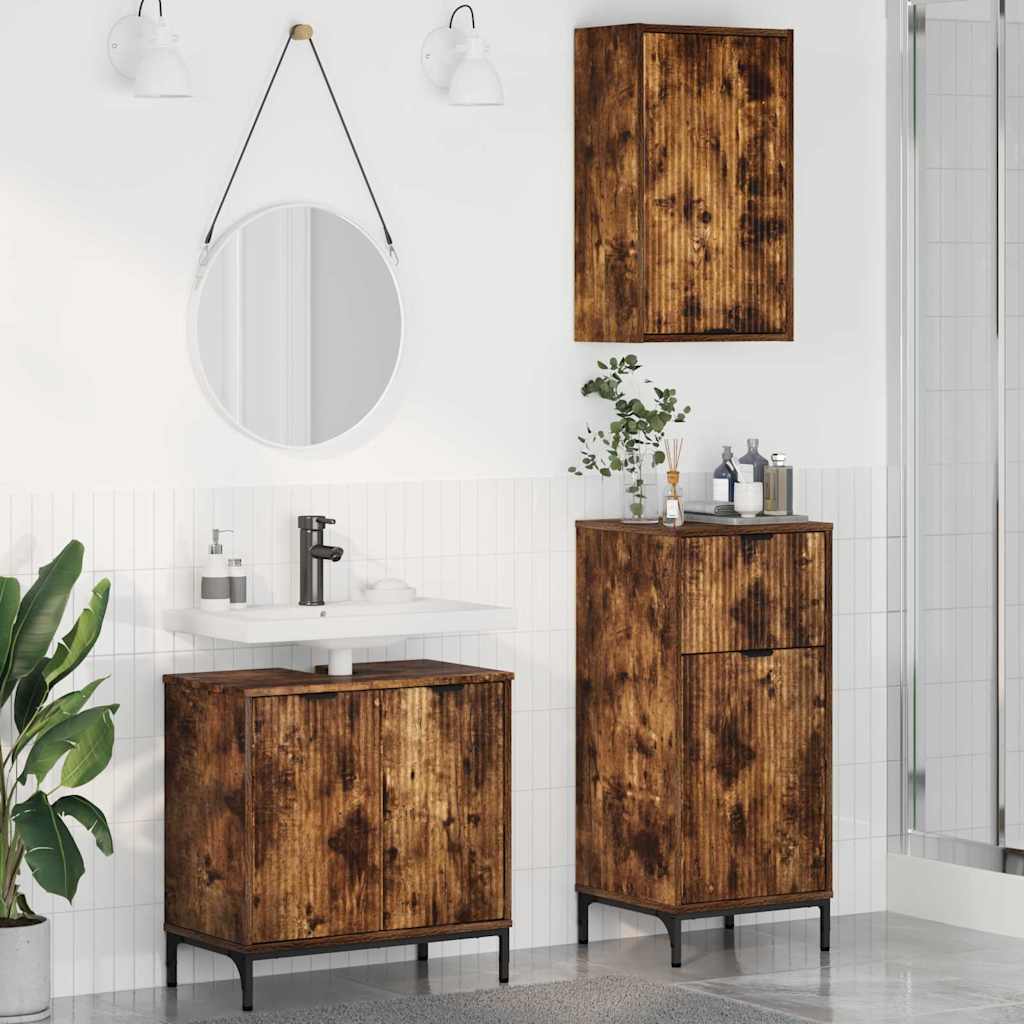 Set di mobili per il bagno con cassetto 3 pcs Rovere fumÃ©