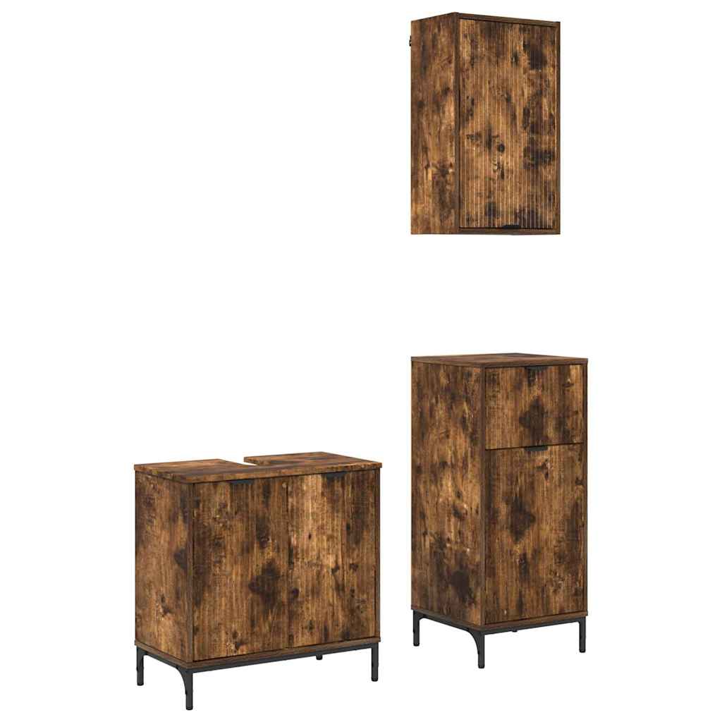 Set di mobili per il bagno con cassetto 3 pcs Rovere fumÃ©